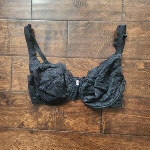 Vintage Y2K Victorias Secret Black Lace Unlined Demi Bra 34DD Rare V Charm 2/00